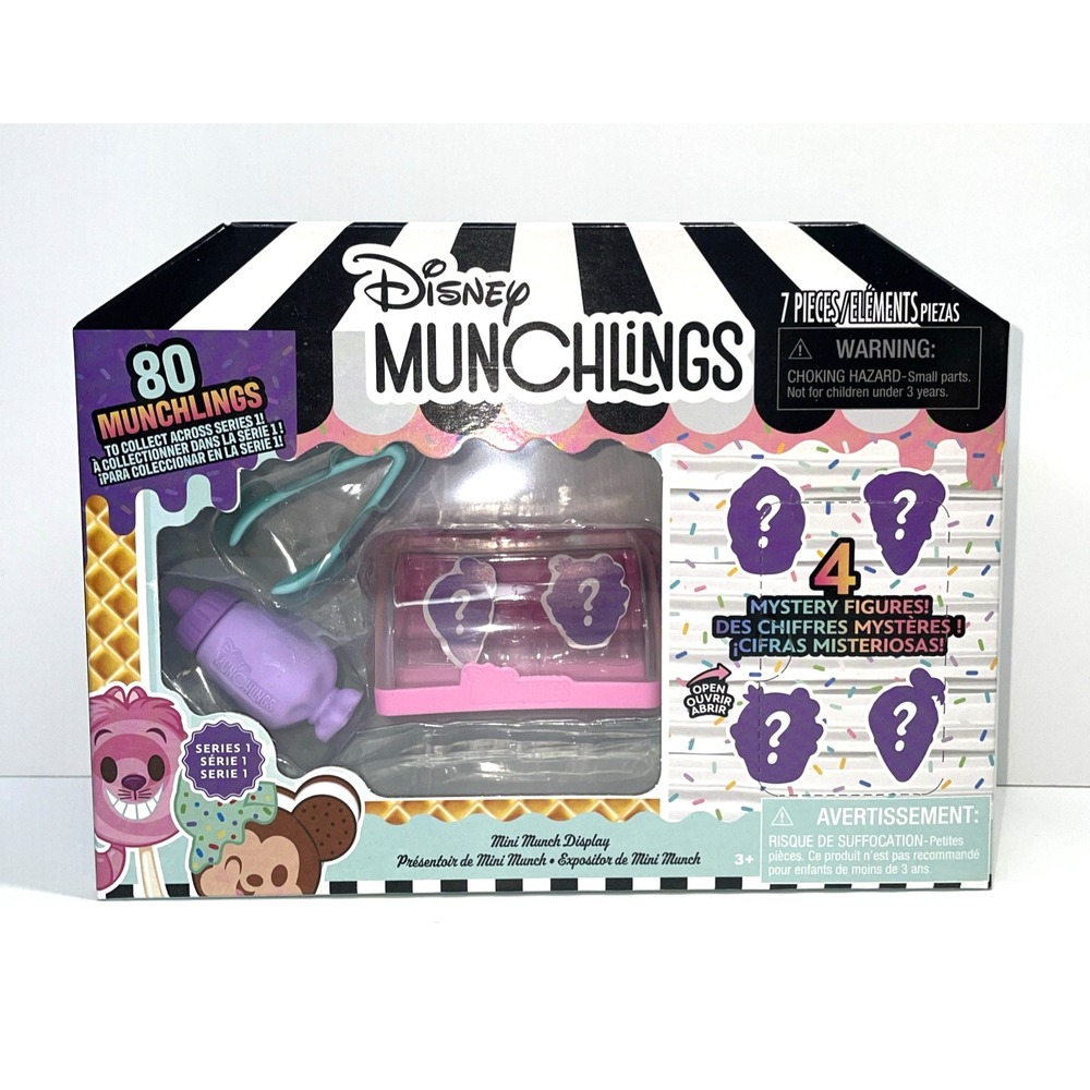 Disney Munchlings Mini Munch Pink Display SERIES 1 w/Scented 4 Figures 7pc‎ New